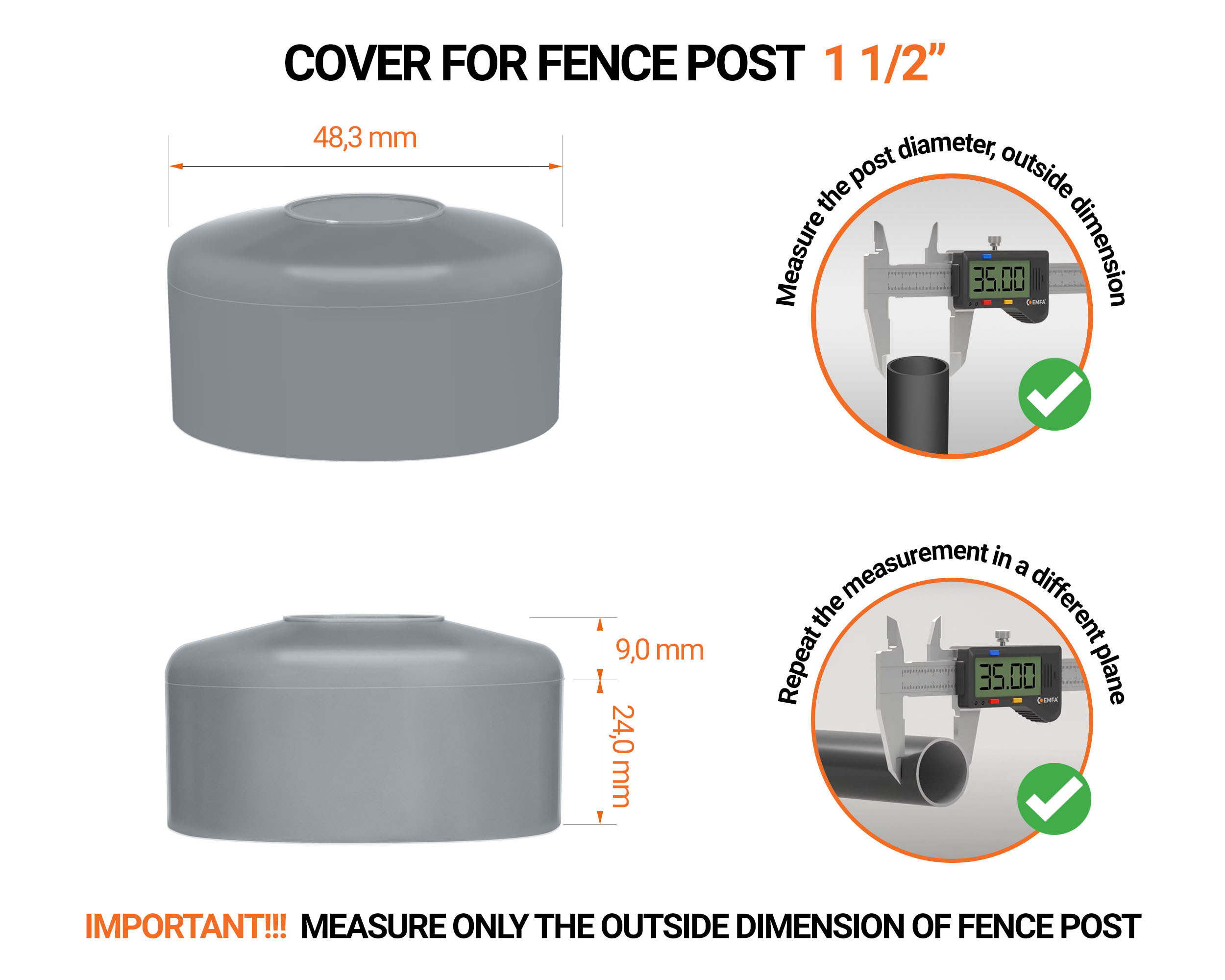 Green plastic caps for round fence posts. Plastic cap for 1 1/2