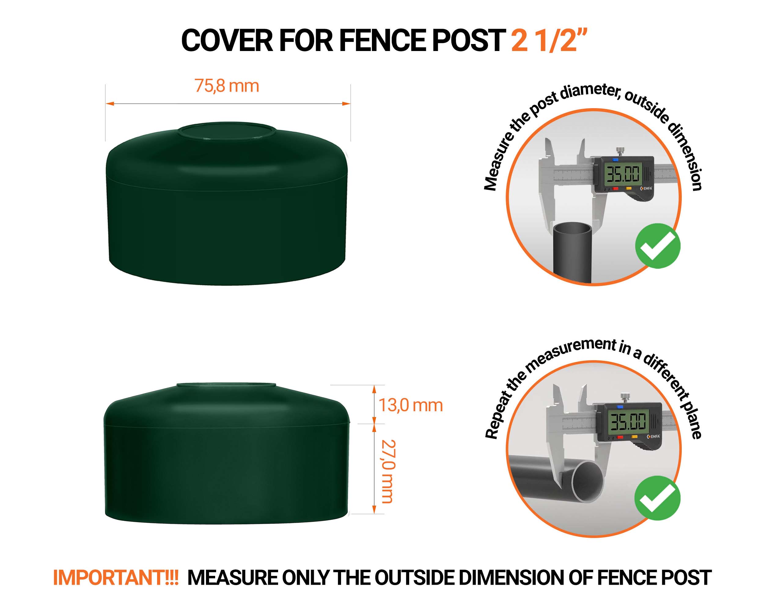 Green plastic caps for round fence posts. Plastic cap for 2 1/2