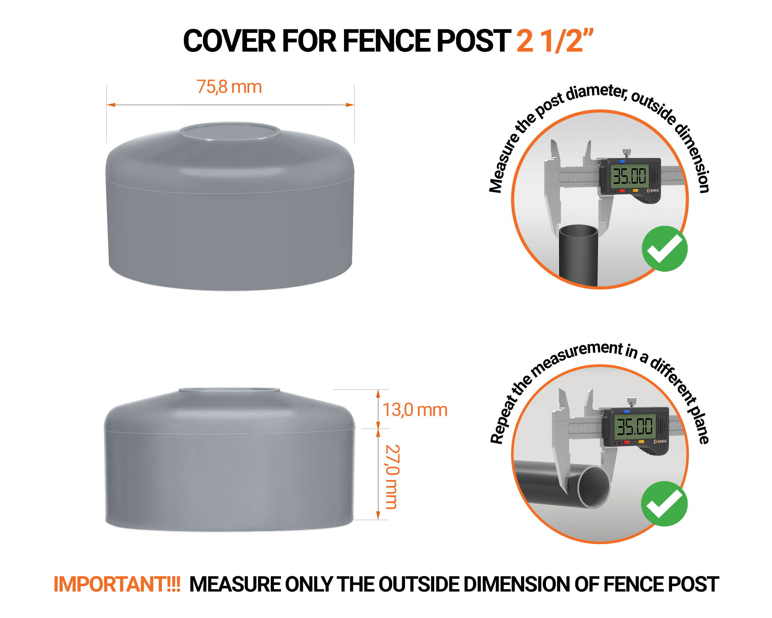 Grey plastic caps for round fence posts. Plastic cap for 2 1/2