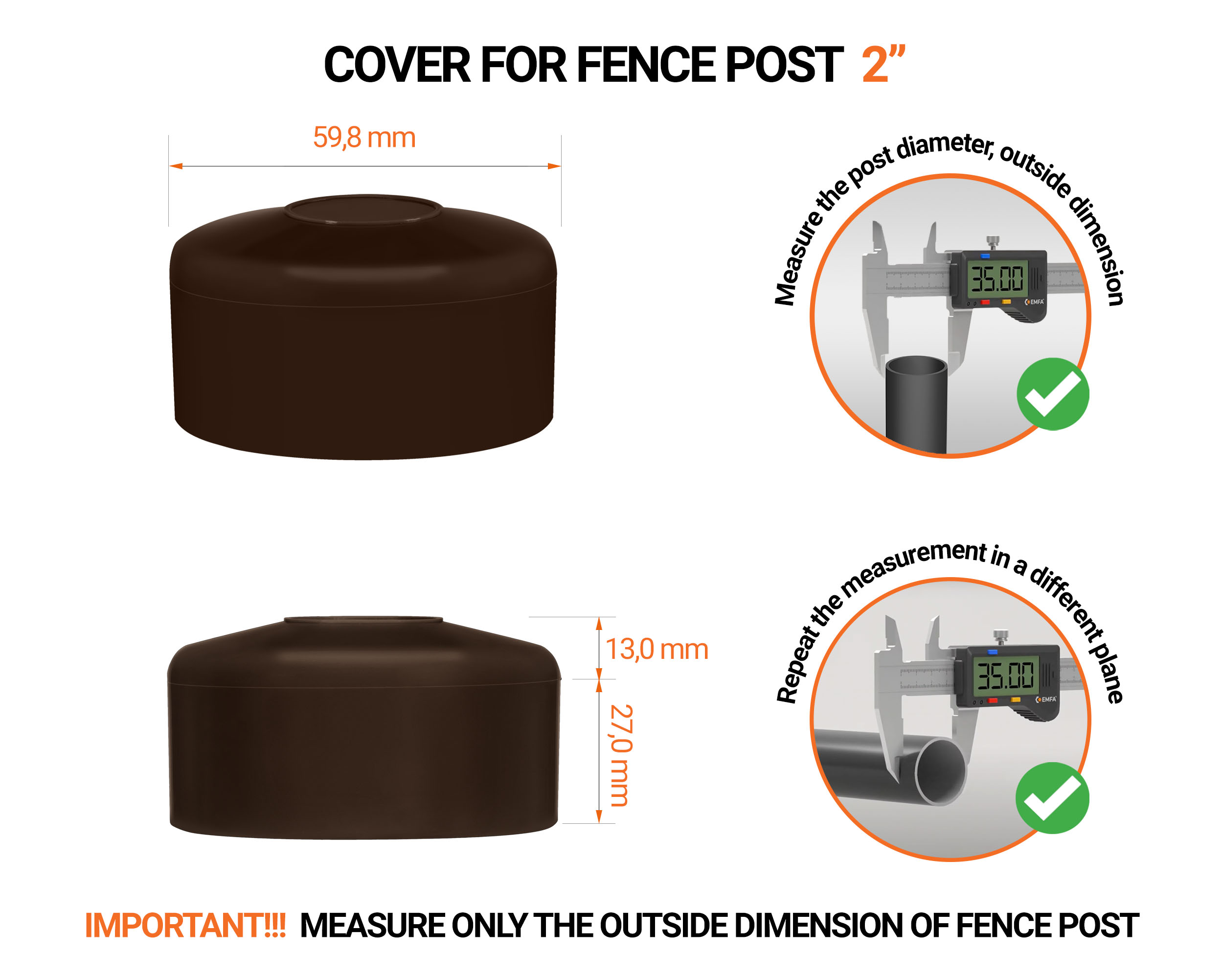 Brown plastic caps for round fence posts. Plastic cap for 2