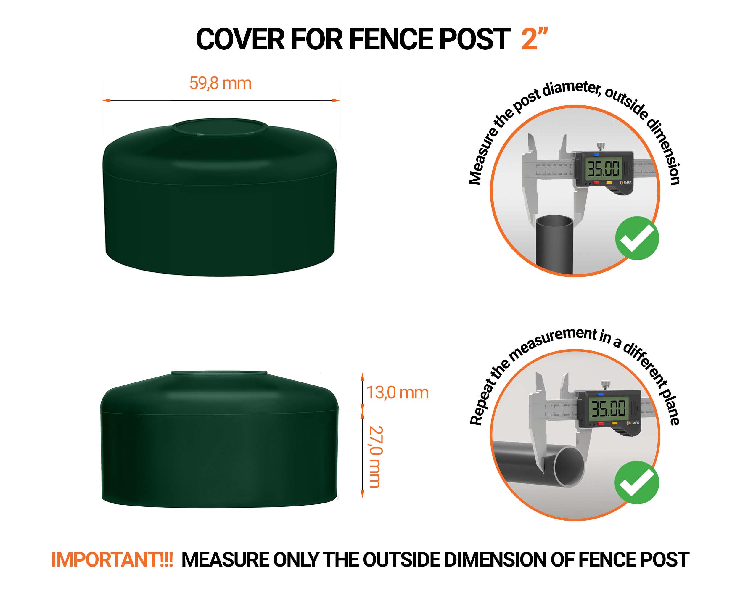 Green plastic caps for round fence posts. Plastic cap for 2