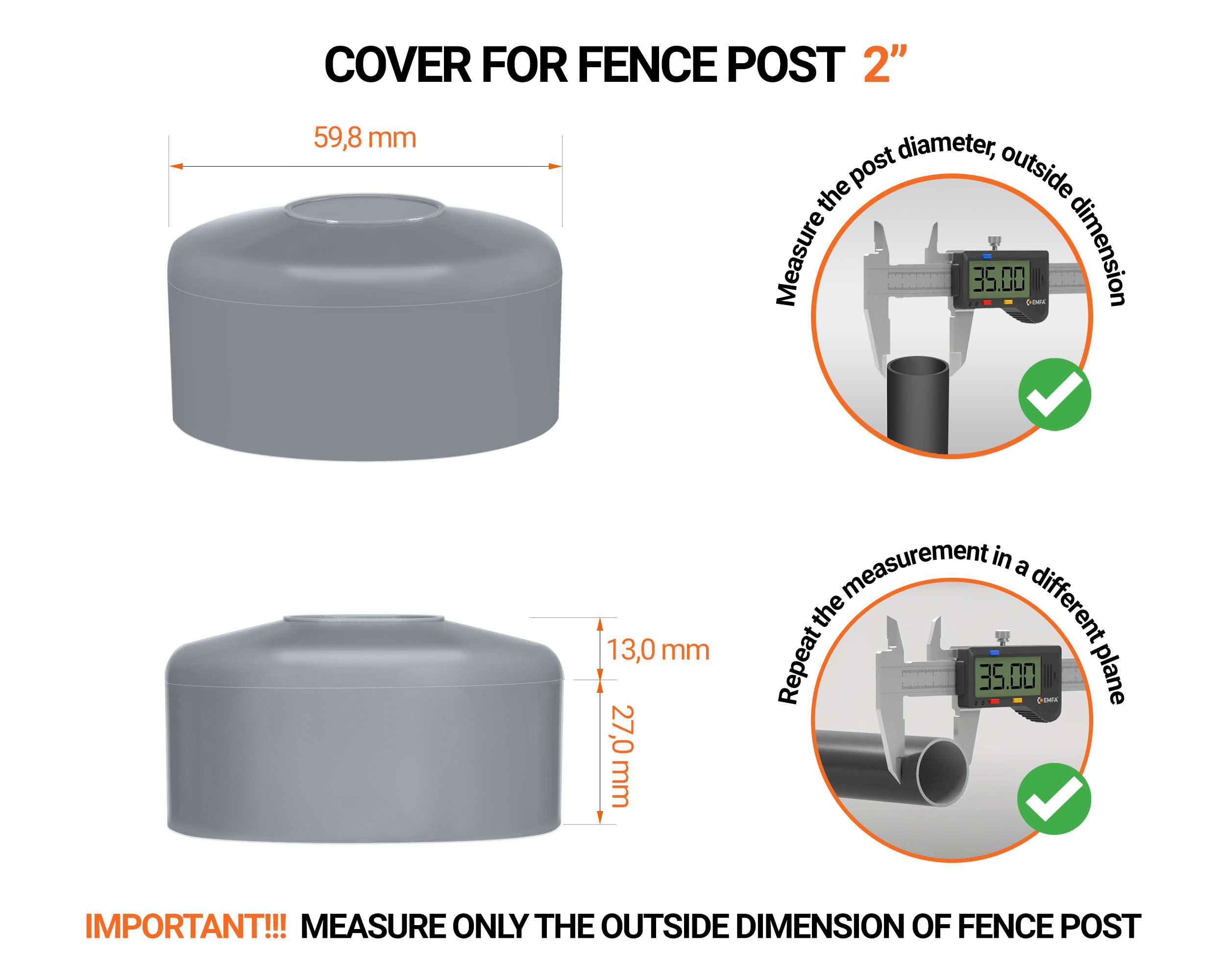 Grey plastic caps for round fence posts. Plastic cap for 2