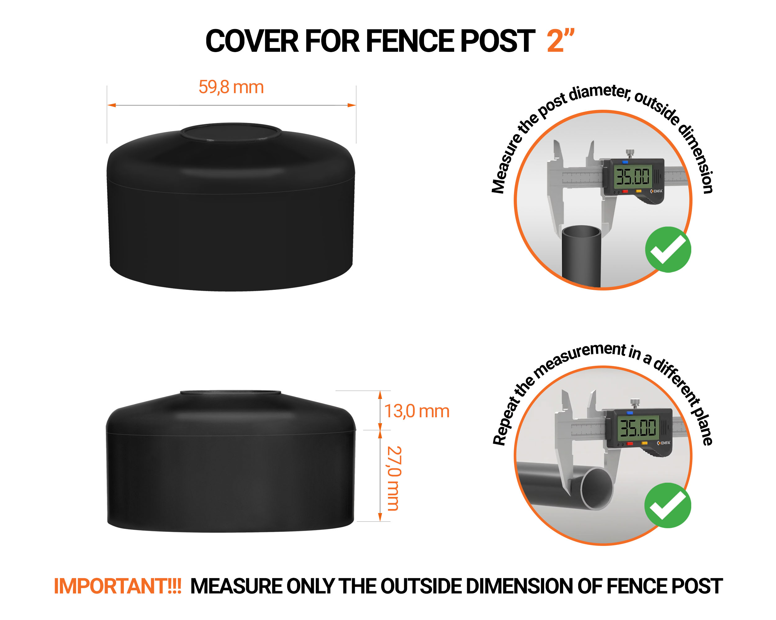 Black plastic caps for round fence posts. Plastic cap for 2