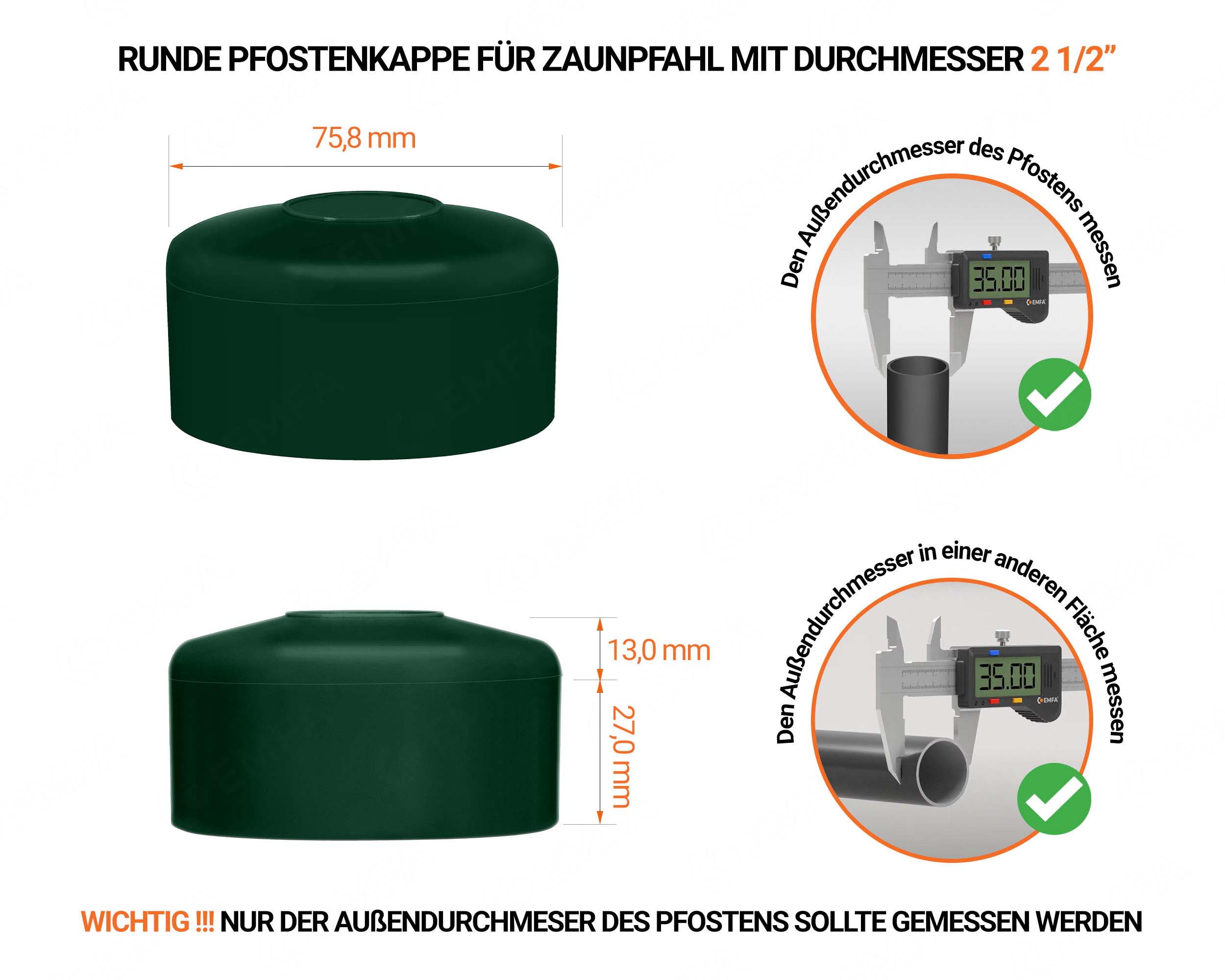 Grüne Pfostenkappen rund für Pfostendurchmesser  2 1/2