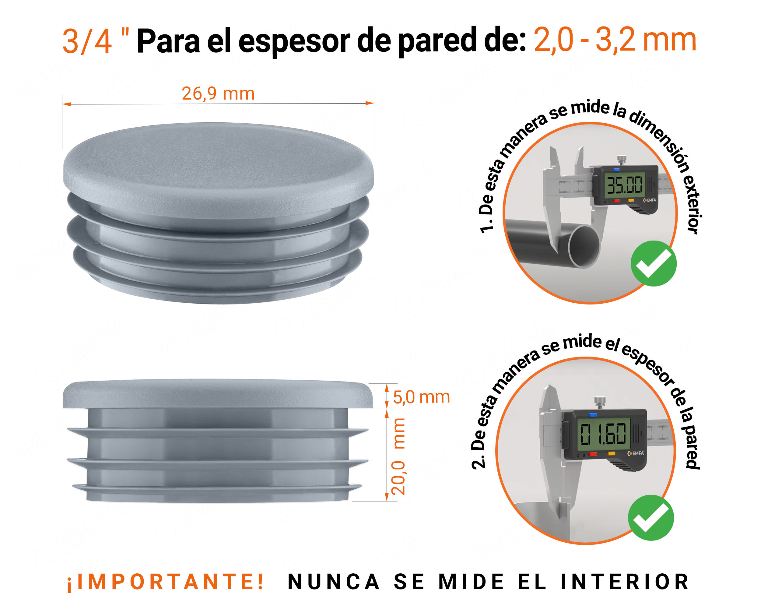 Tapones redondos de plástico de 3/4