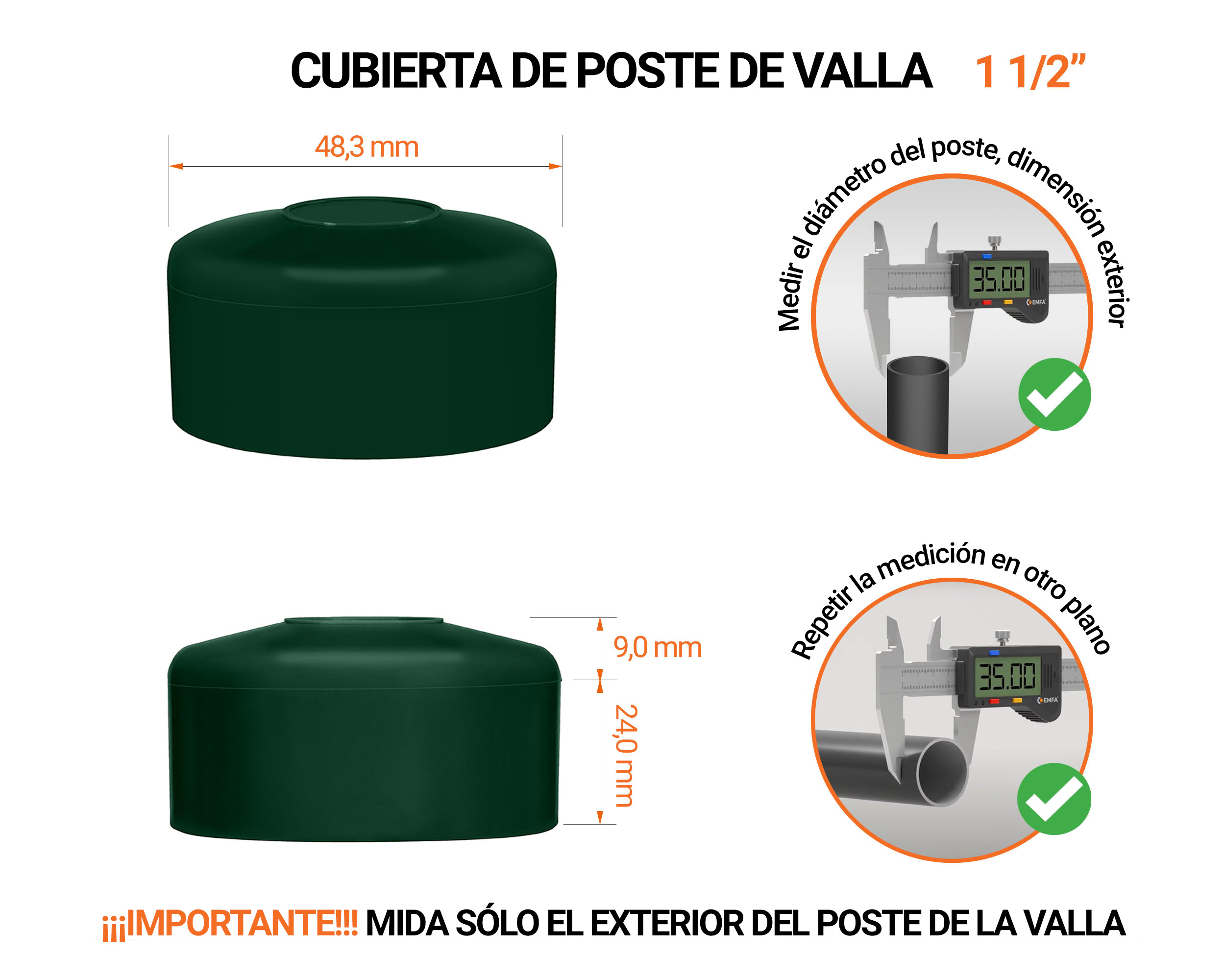 Tapa de poste redonda de 1 1/2