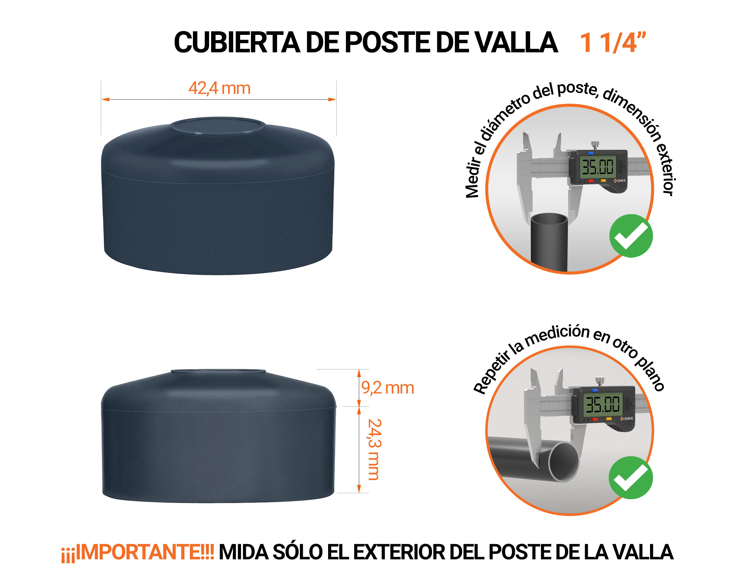 Tapa de poste redonda de 1 1/4