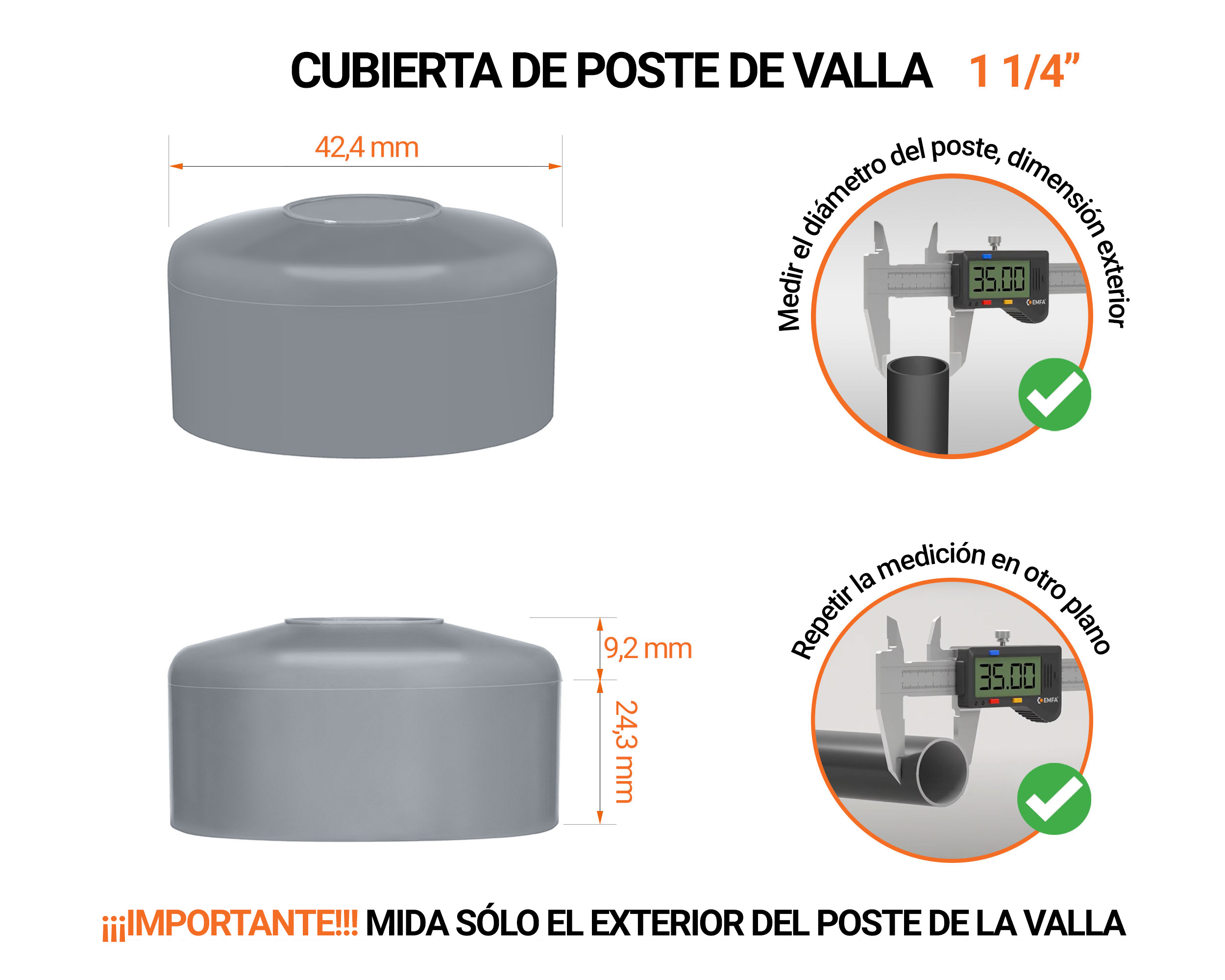 Tapa de poste redonda de 1 1/4