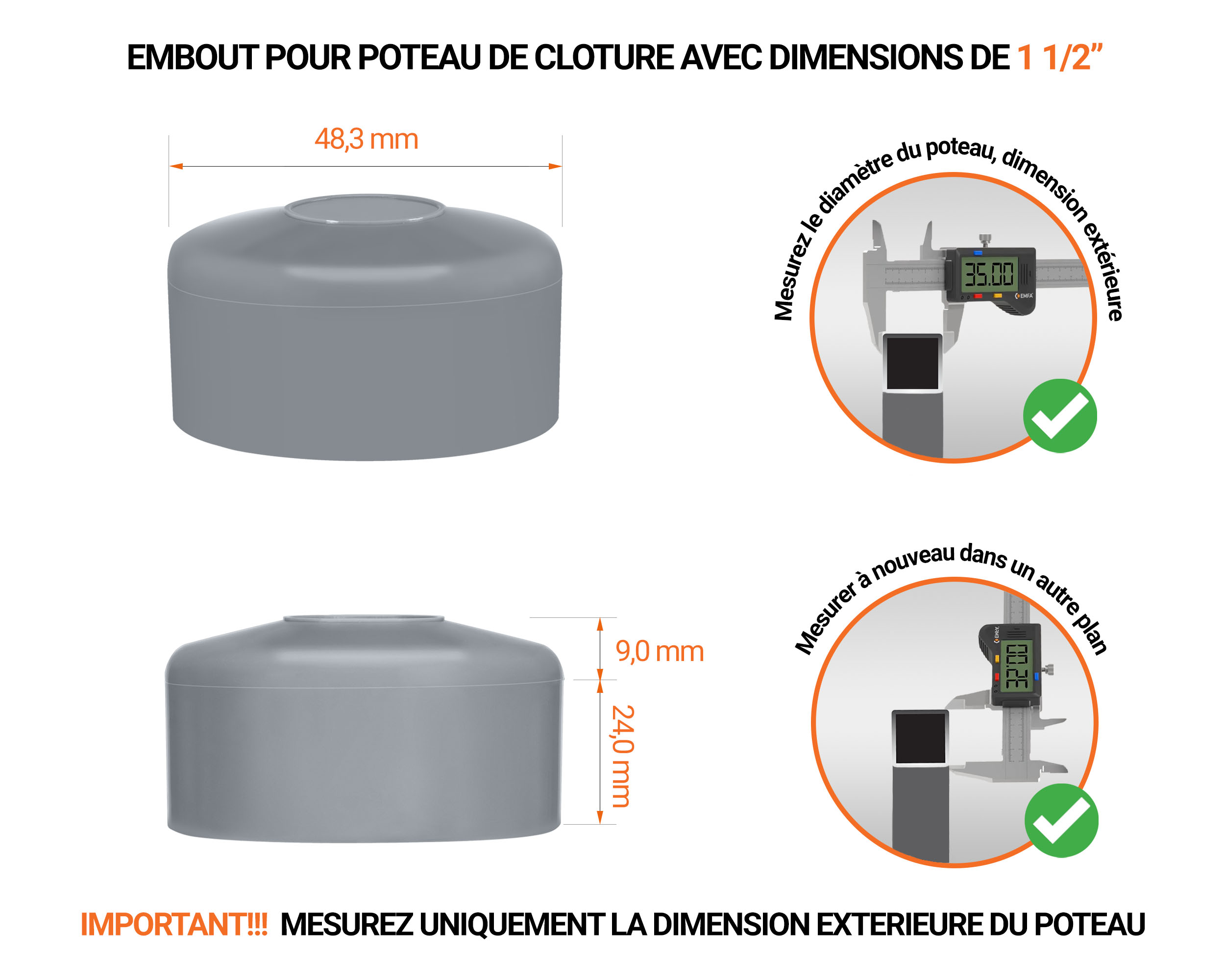 Capuchons pour poteaux ronds de couleur vert. Embout plastique pour des dimensions de poteaux de 1 1/2