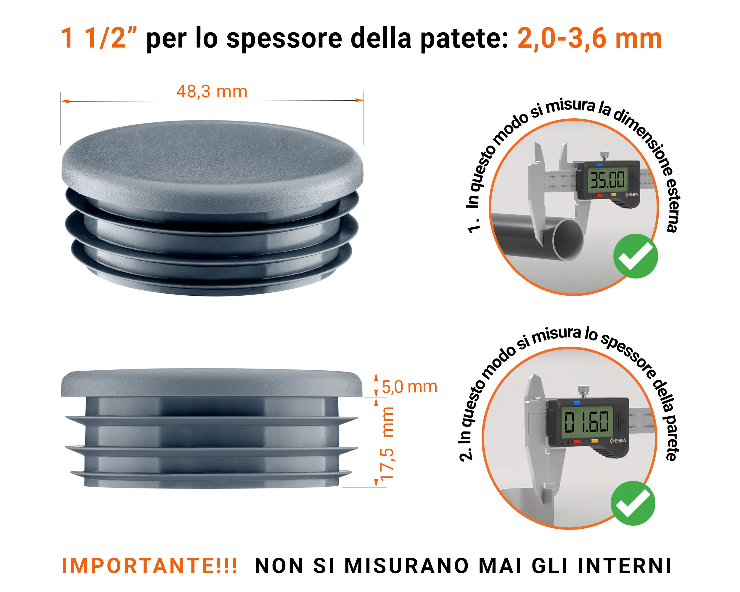 Inserti rotondi per sezione cava circolare  1 1/2