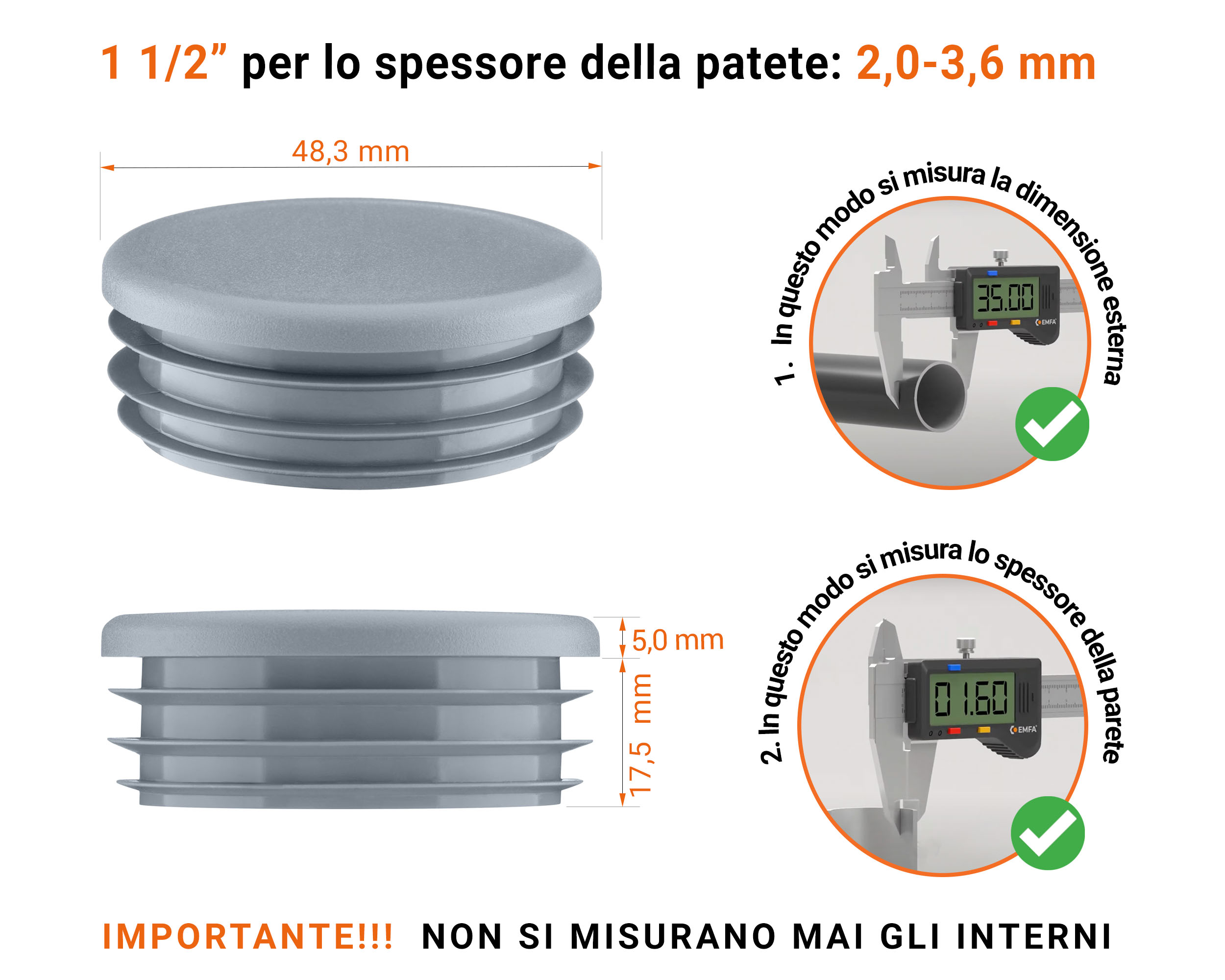 Inserti rotondi per sezione cava circolare 1 1/2