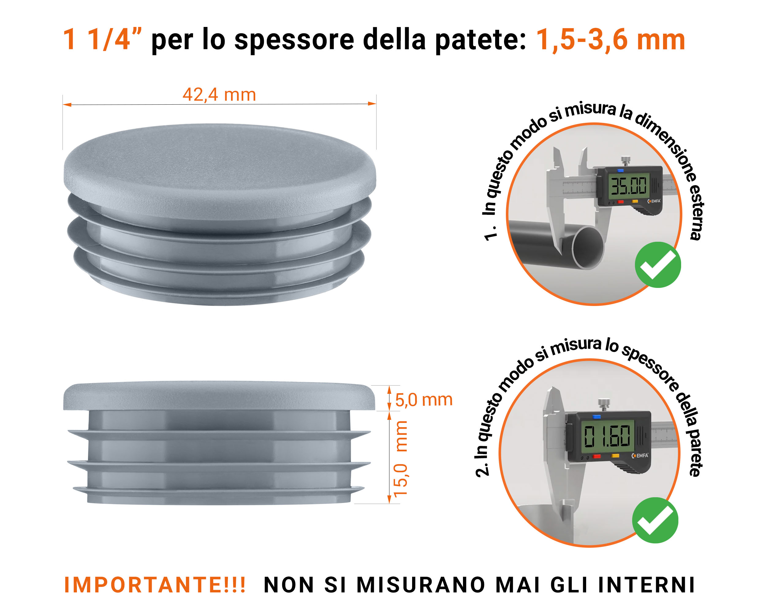 Inserti rotondi per sezione cava circolare 1 1/4