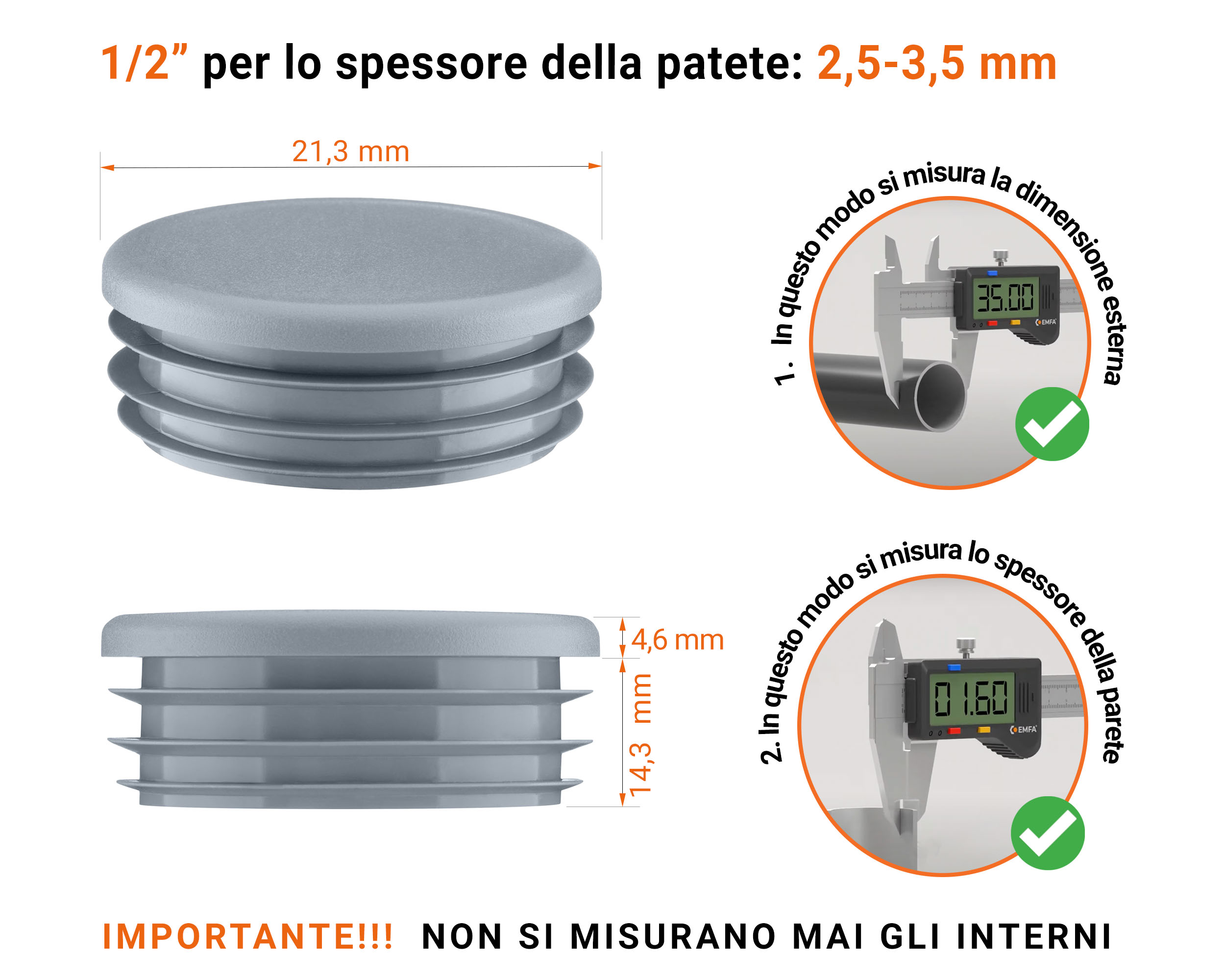 Inserti rotondi per sezione cava circolare 1/2