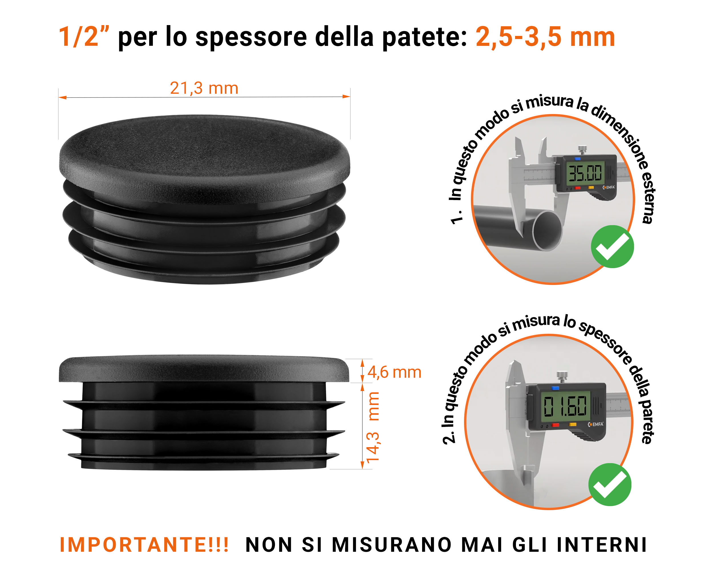 Inserti rotondi per sezione cava circolare 1/2