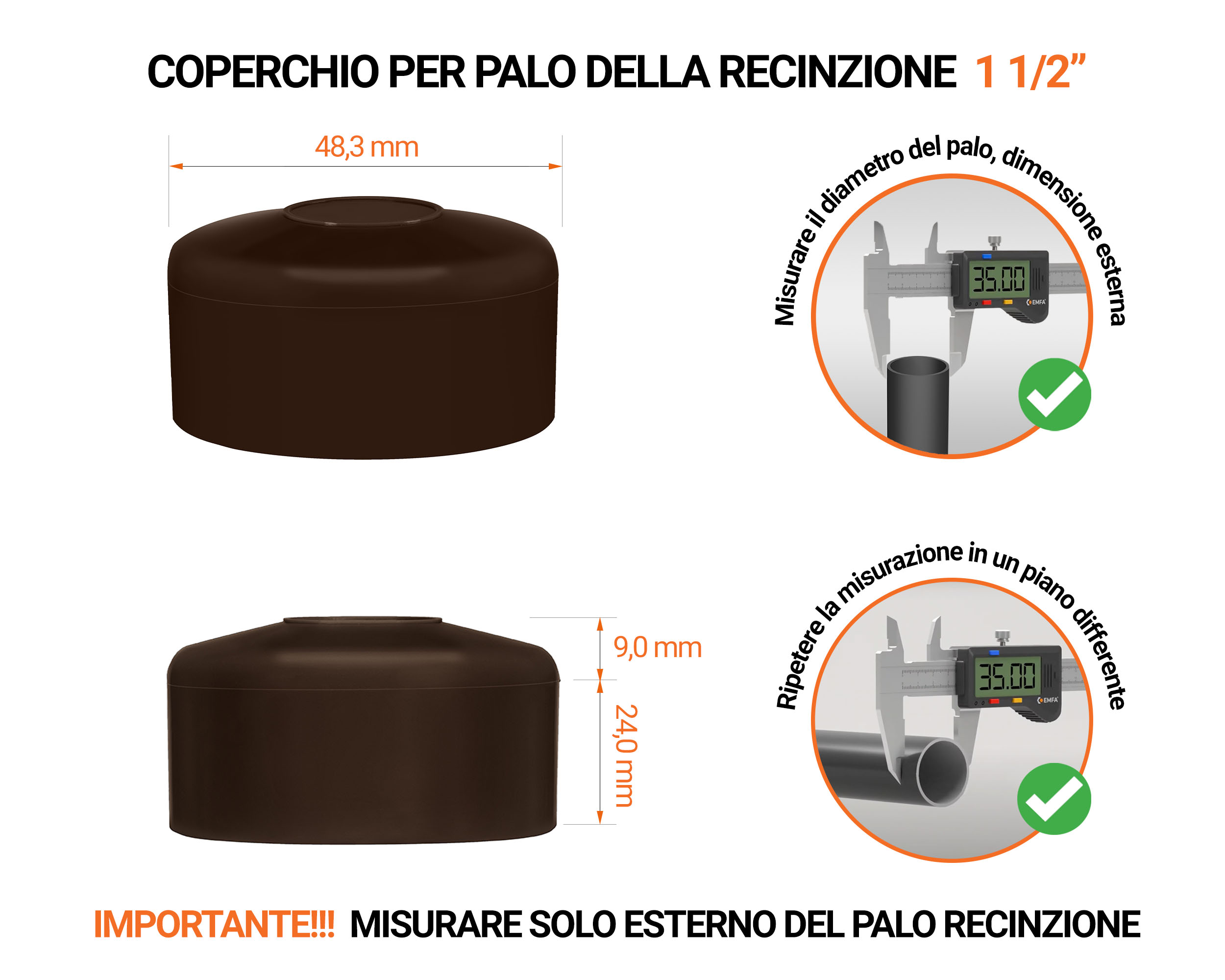 Tappo per palo rotondo 1 1/2