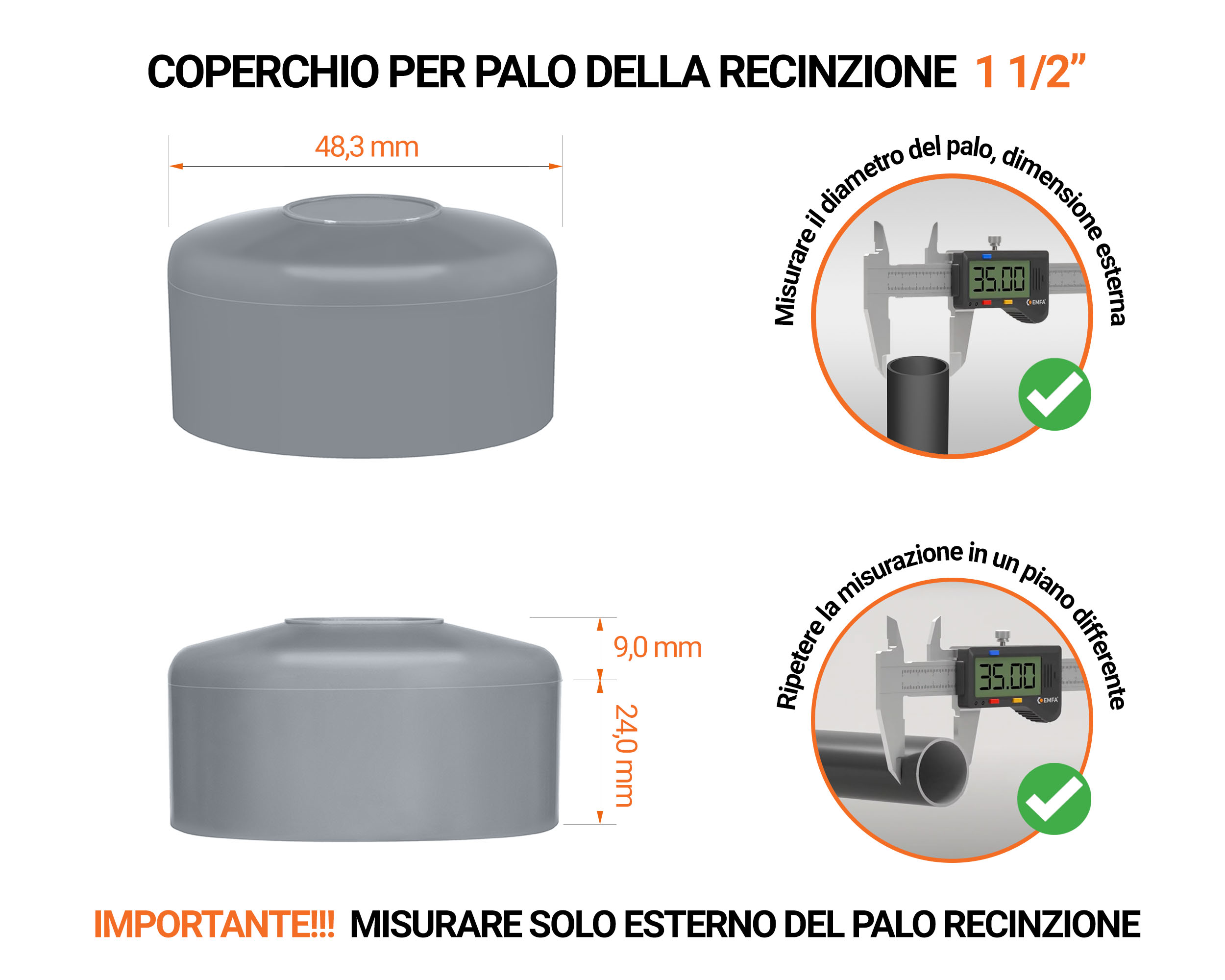 Tappo per palo rotondo 1 1/2