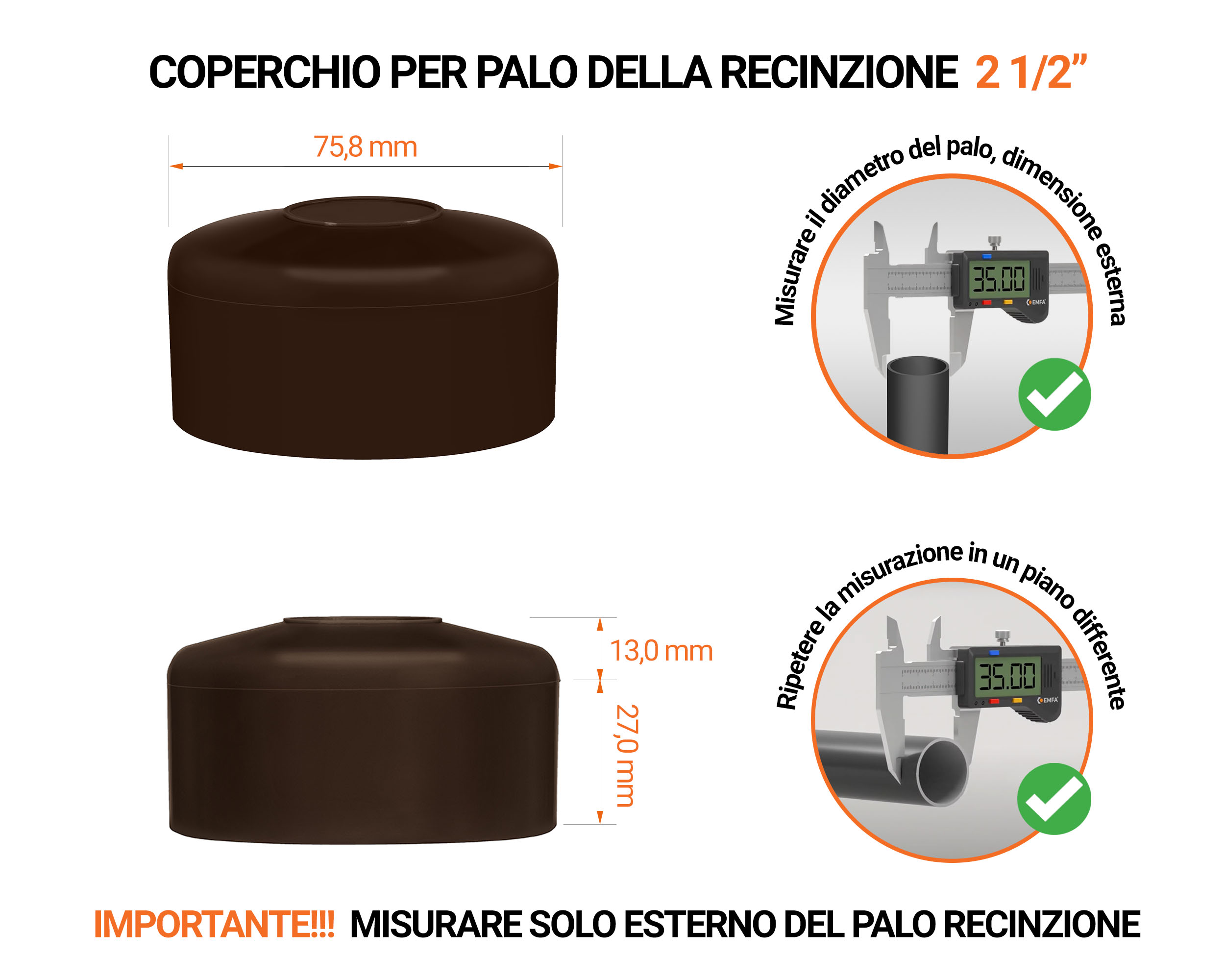 Tappo per palo rotondo 2 1/2