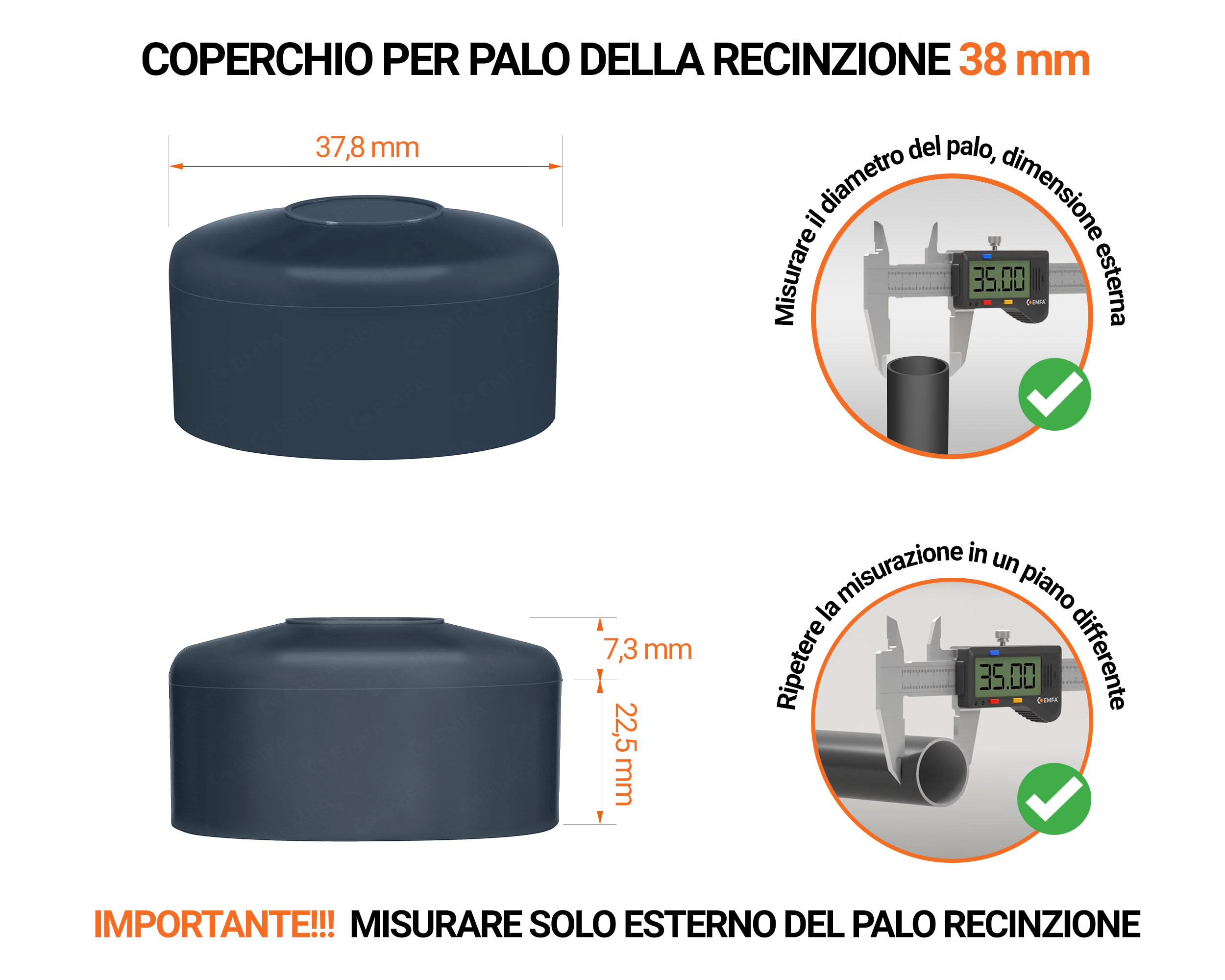 Tappo per palo rotondo 38 mm di colore Antracite, realizzato in polietilene di alta qualità - resistente alle intemperie. Scopri tutta la nostra selezione!