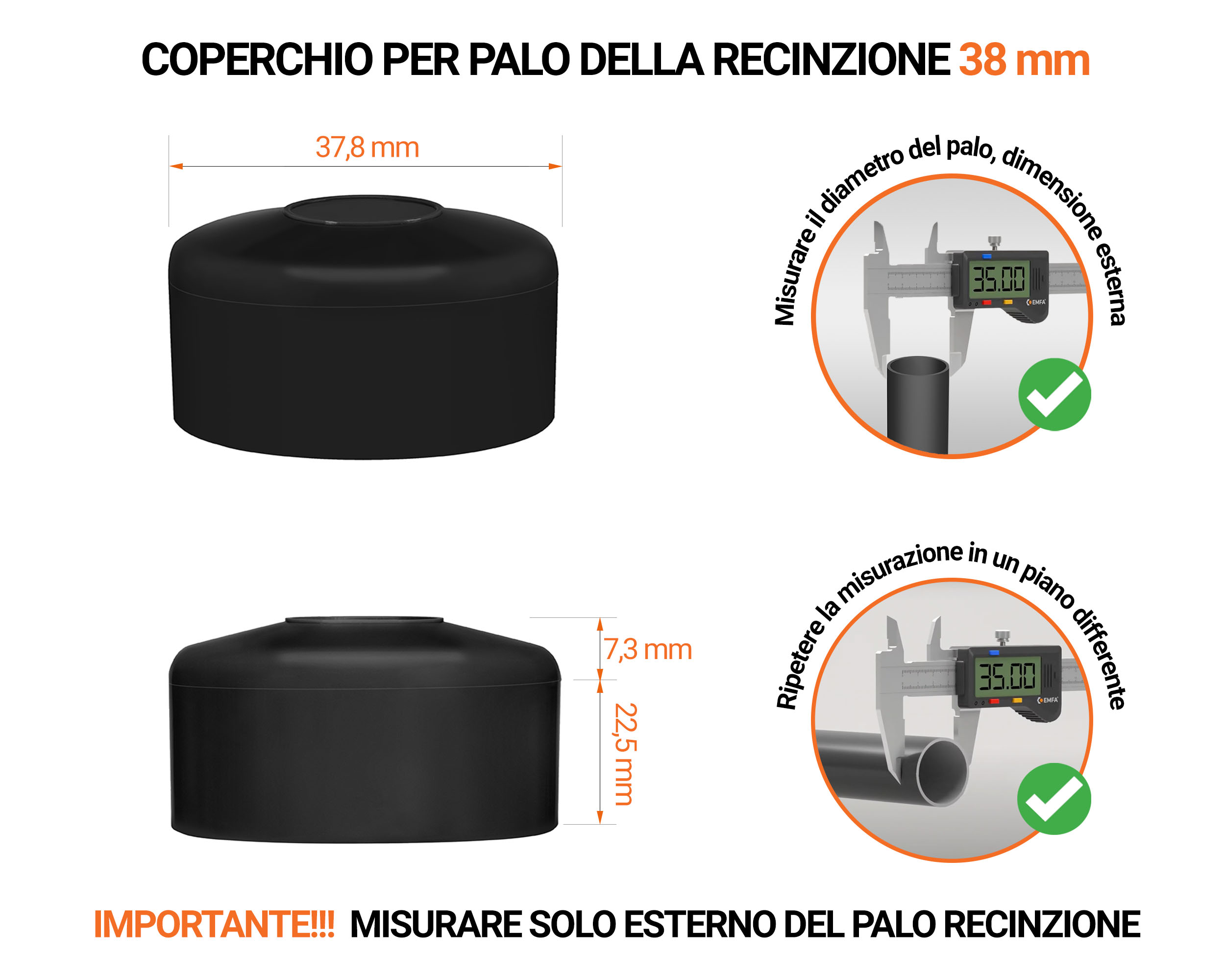 Tappo per palo rotondo 38 mm di colore Nero, realizzato in polietilene di alta qualità - resistente alle intemperie. Scopri tutta la nostra selezione!