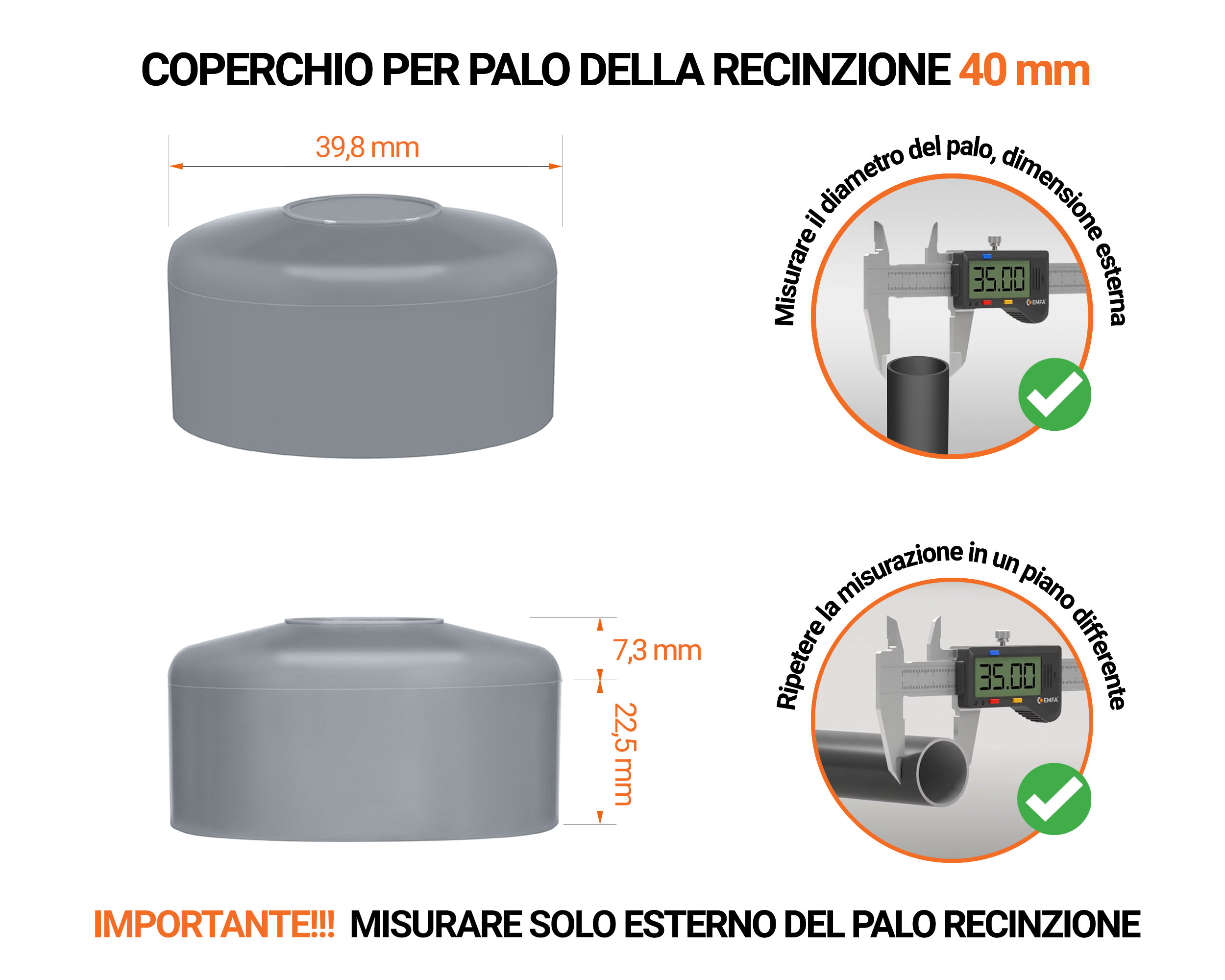 Tappo per palo rotondo 40 mm di colore Grigio, realizzato in polietilene di alta qualità - resistente alle intemperie. Scopri tutta la nostra selezione!