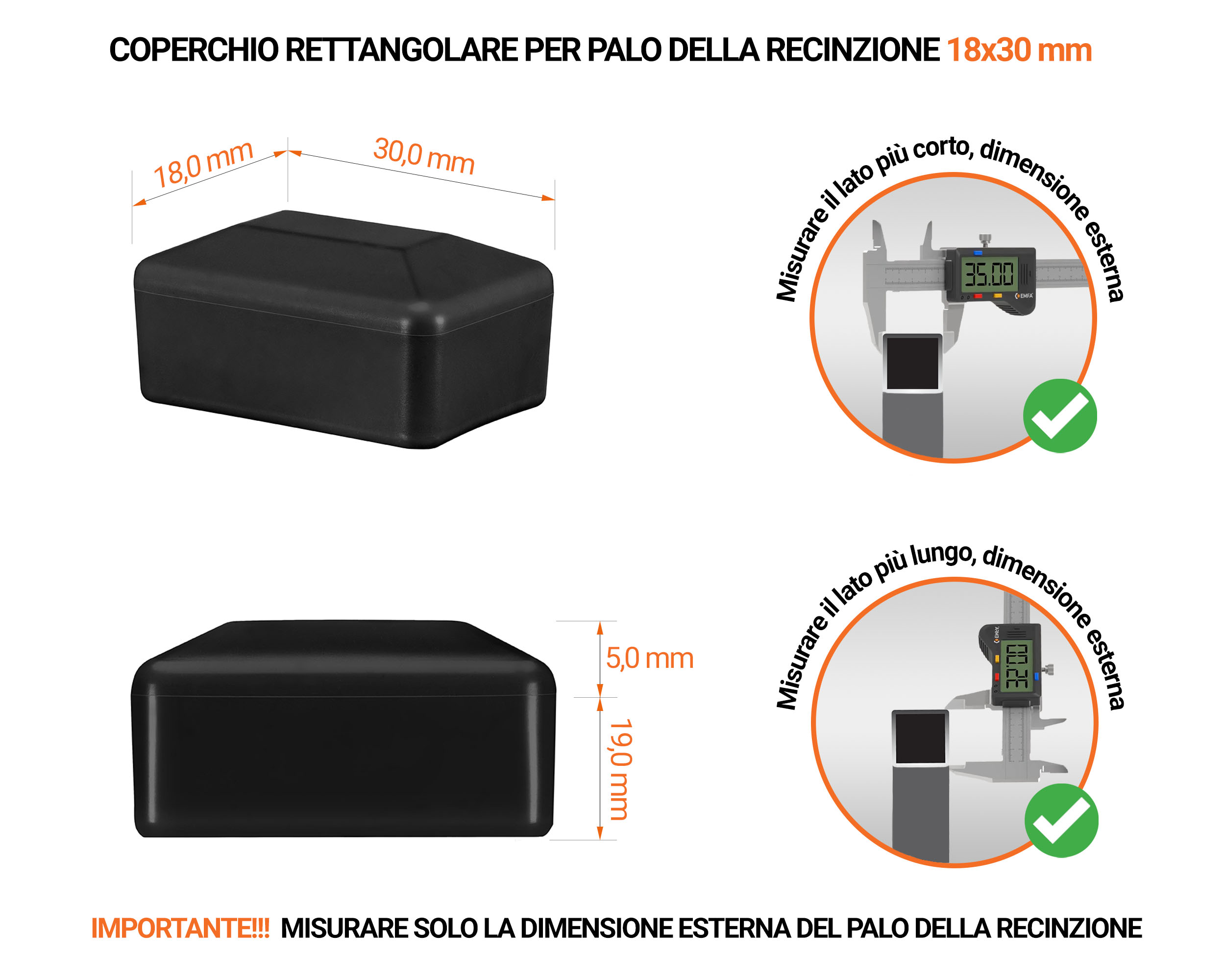 Tappo di chiusura in plastica per pali rettangolari 30x18 mm. Tappo Nero realizzato in polietilene di alta qualità e resistente alle intemperie. Scopri tutta la nostra selezione!