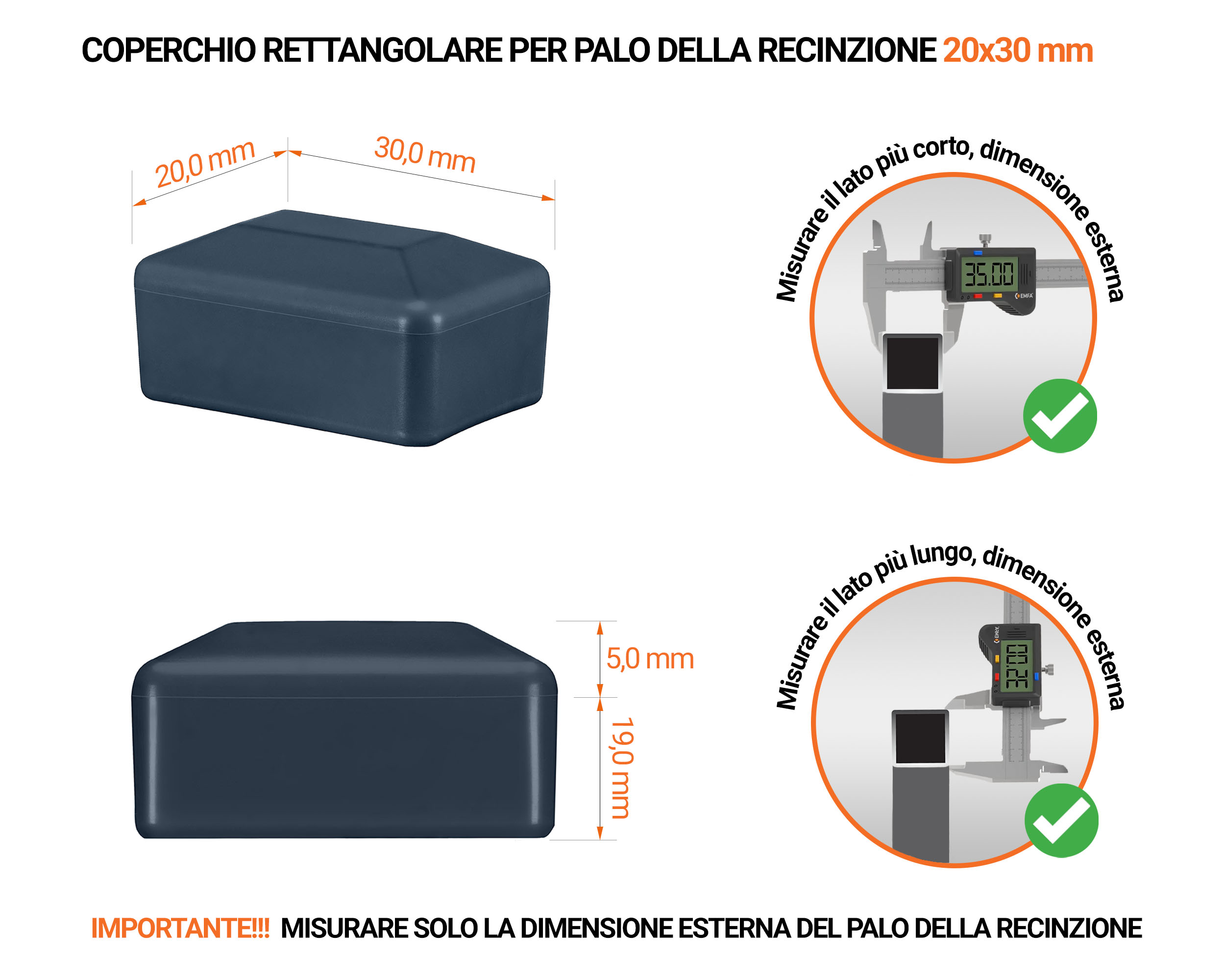 Tappo di chiusura in plastica per pali rettangolari 30x20 mm. Tappo Antracite realizzato in polietilene di alta qualità e resistente alle intemperie. Scopri tutta la nostra selezione!