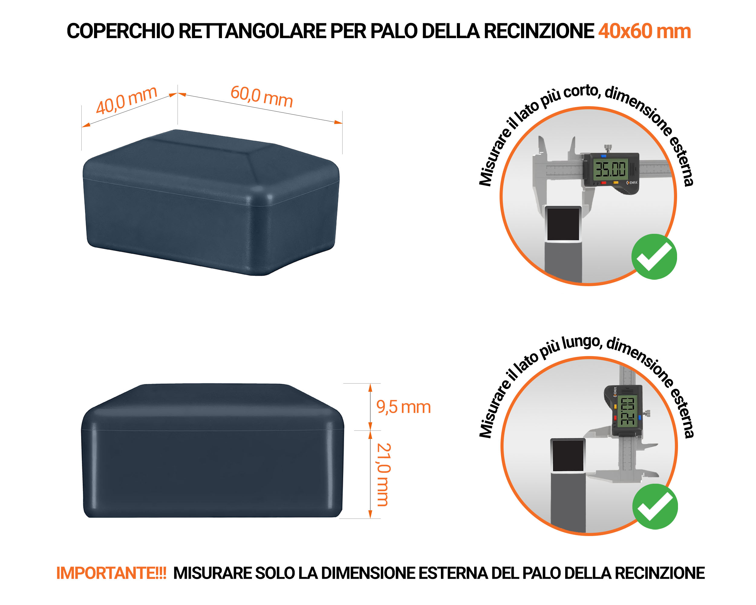 Tappo di chiusura in plastica per pali rettangolari 60x40 mm. Tappo Antracite realizzato in polietilene di alta qualità e resistente alle intemperie. Scopri tutta la nostra selezione!